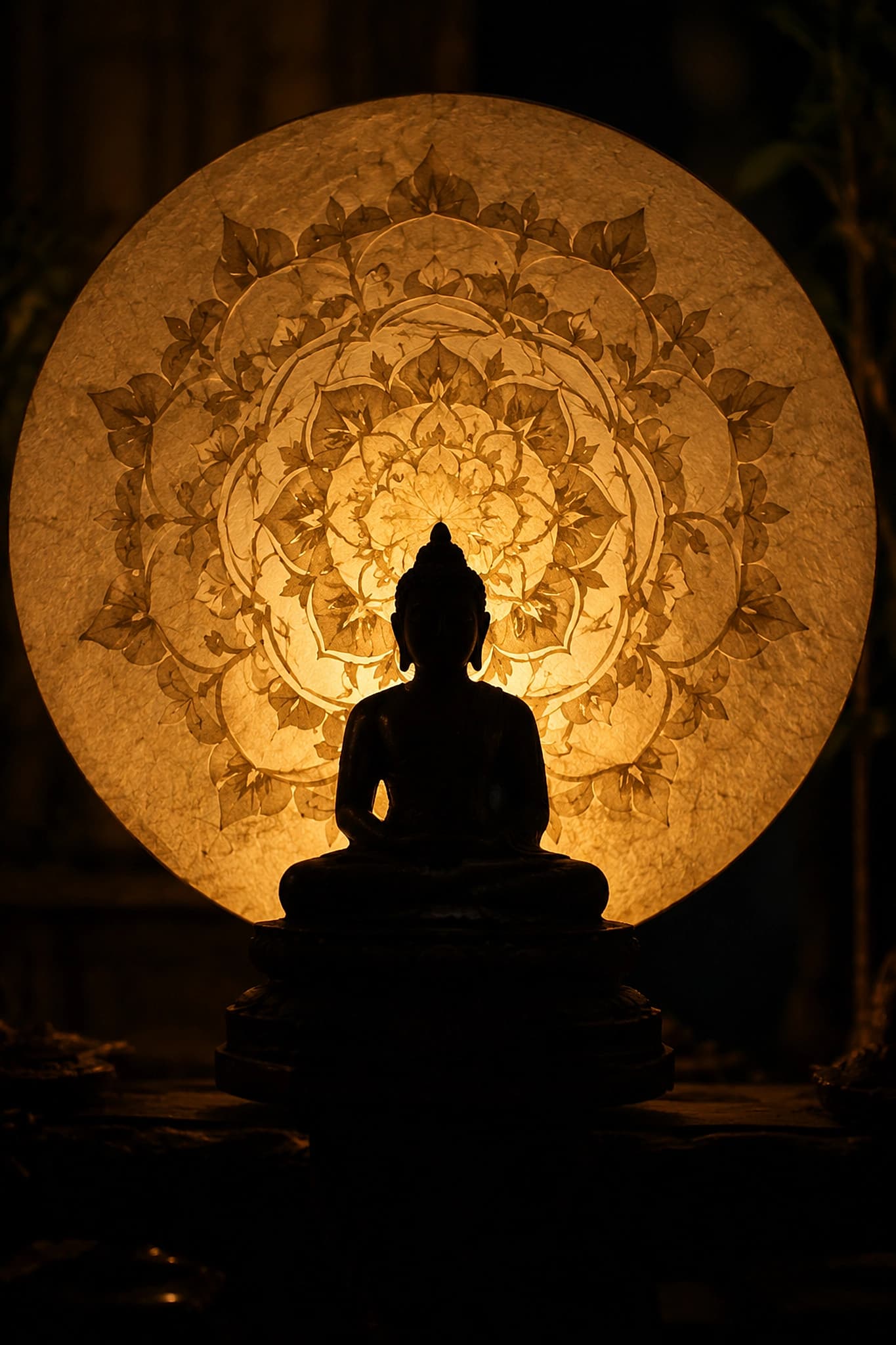 Silhouette thiền trước mandala