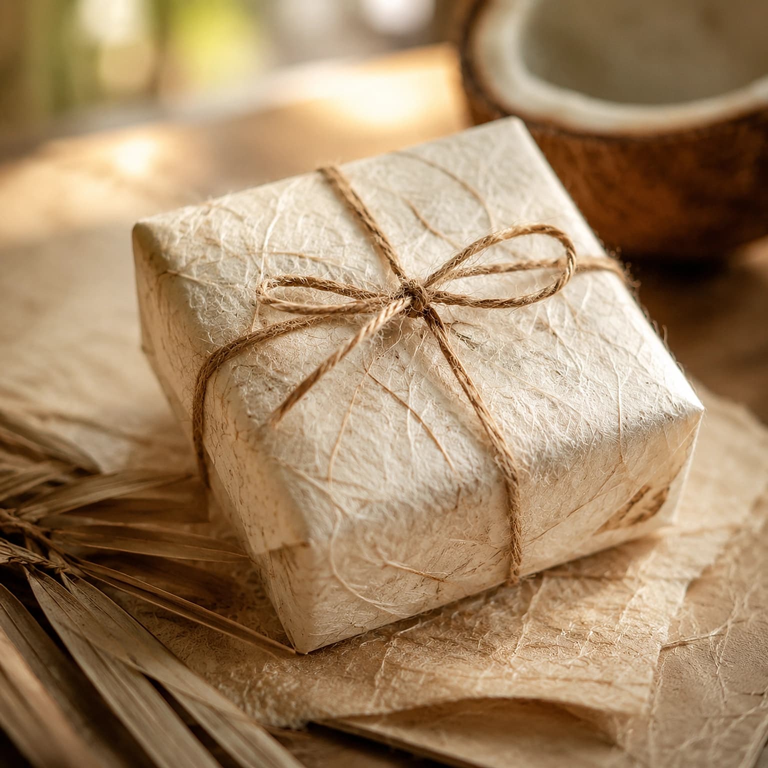 Gói quà sợi dừa cận cảnh